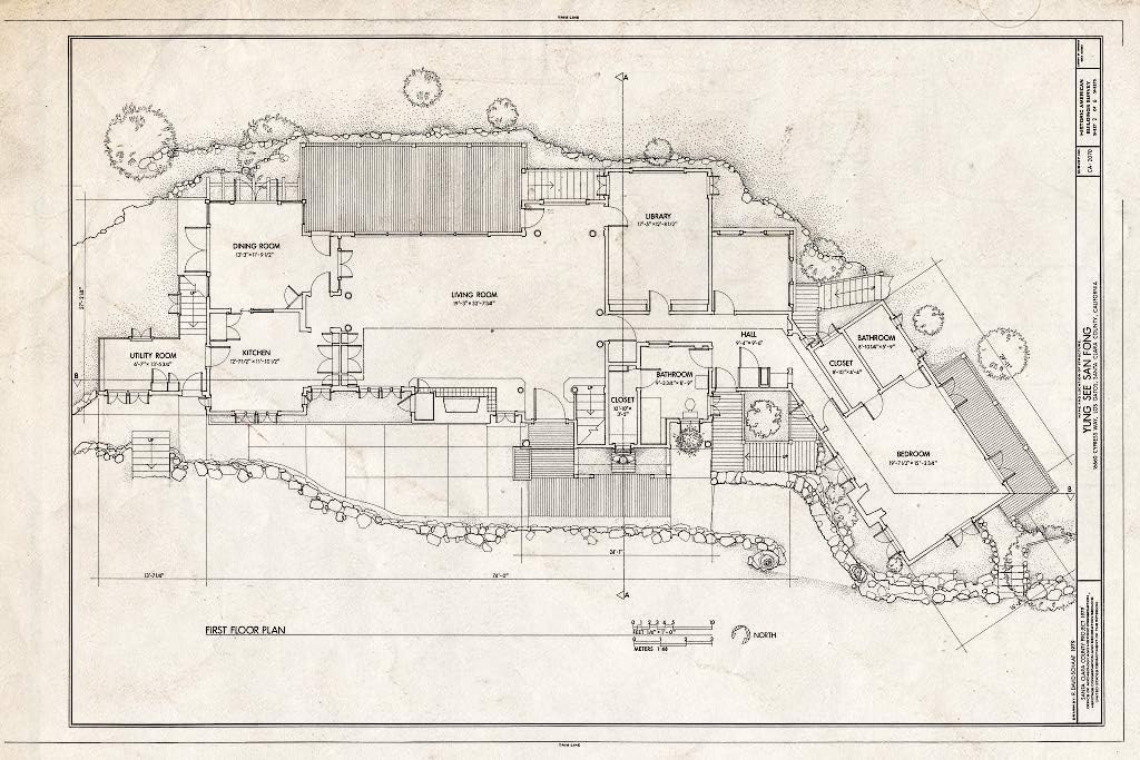 Historic Pictoric : Blueprint HABS Cal,43-LOSGA,2- (Sheet 2 of 6) - Yung See San Fong (House), 16660 Cypress Way, Los Gatos, Santa Clara County, CA 12in x 08in