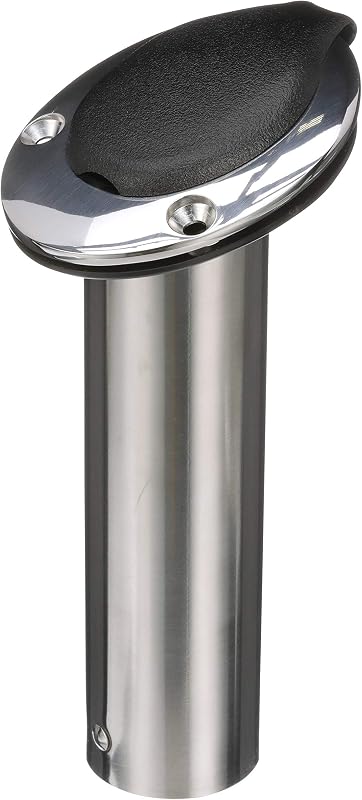 attwood 66362-7 Suporte embutido para vara de pesca em aço inoxidável, 5,08 cm de diâmetro, 19,05 cm de comprimento, flange superior de 30° e base aberta