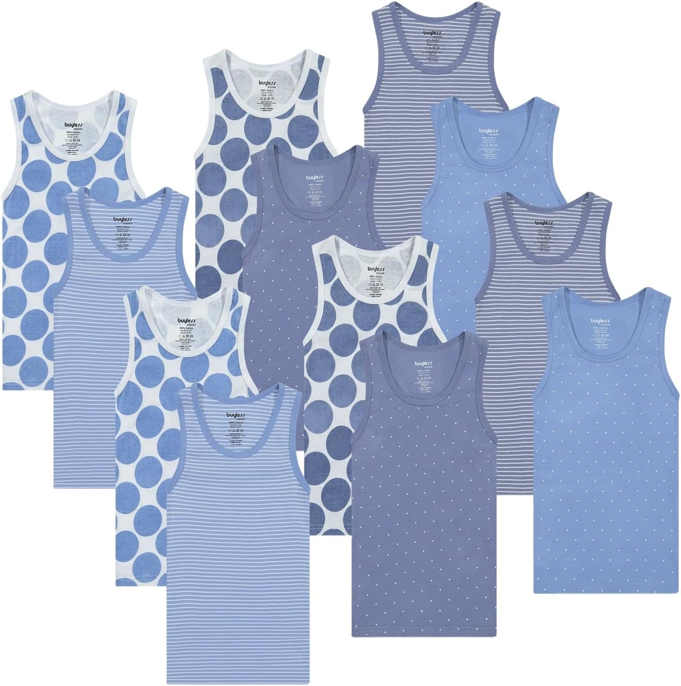 Buyless Fashion Boys Scoop Neck Tagless Undershirts Soft Cotton Tank Top (12 Pack)