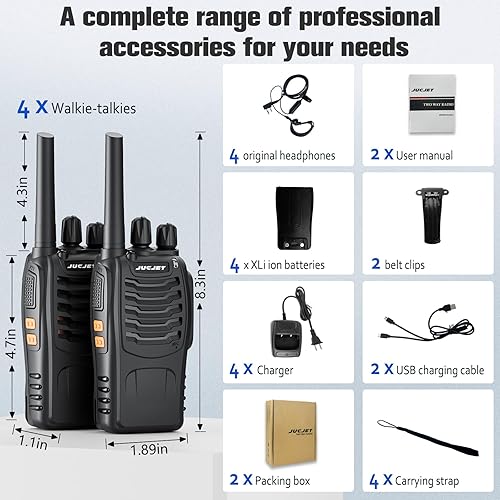Miniatura 6 de JUCJET Walkie Talkies Radio bidireccional de mano con auriculares originales, radios de 2 vías, transceptor de mano UHF Walky Talky, con cable de