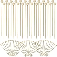 Vista 1 de 100 palitos de caramelo de roca de 6 pulgadas con bola de madera, palitos de madera para tartas, palitos agitadores para caramelos de roca dura