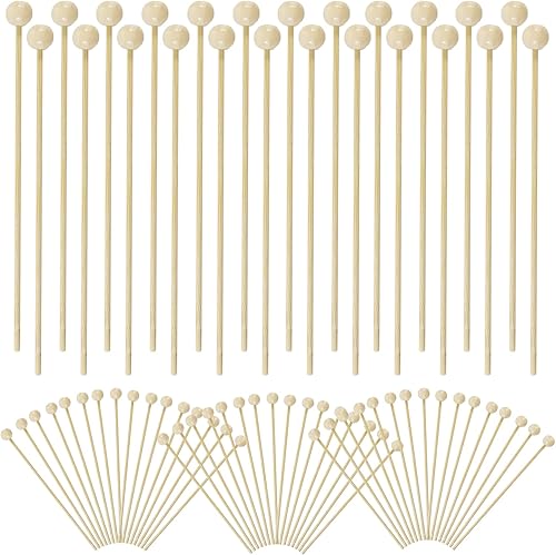 100 palitos de caramelo de roca de 6 pulgadas con bola de madera, palitos de madera para tartas, palitos agitadores para caramelos de roca dura