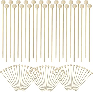 100PCS 6inch Rock Candy Sticks with Ball Wood Swizzle Sticks Wood Cake Sticks Drink Stirrer Sticks for Hard Rock Candy