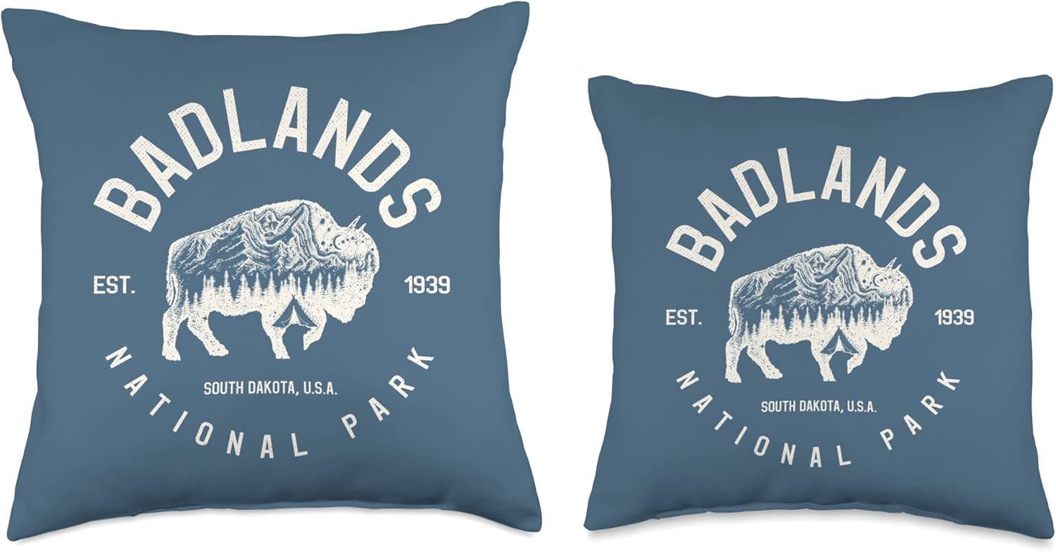 Badlands National Park Buffalo Bison South Dakota Camping Throw Pillow