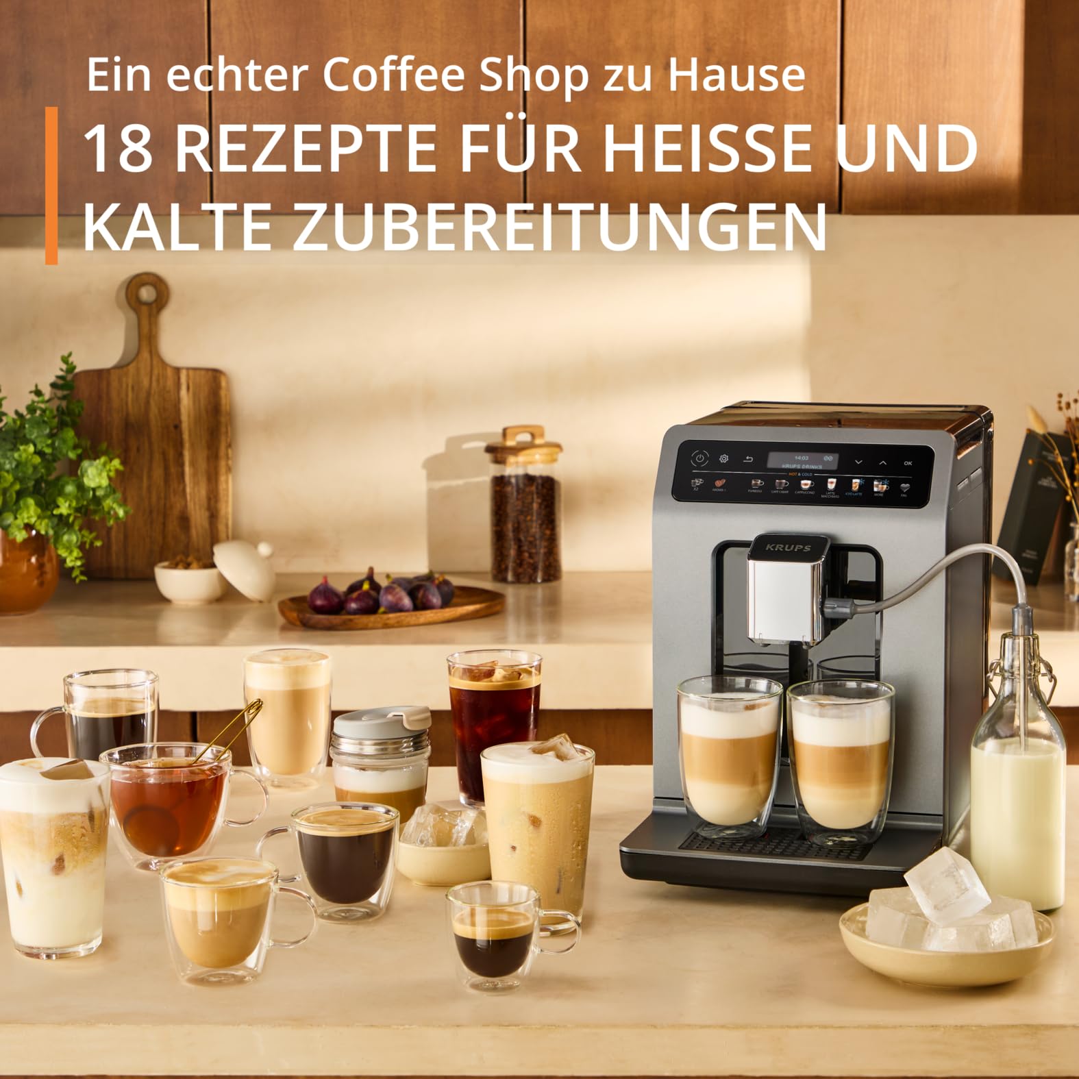 Krups Evidence Hot & Cold Kaffeevollautomat, 18 Getränkespezialitäten, heiße und kalte Getränke, One-Touch Cappuccino, Milchsystem, automatischer Pflegezyklus, schnelle Aufwärmzeit, EA898GF0 - 2