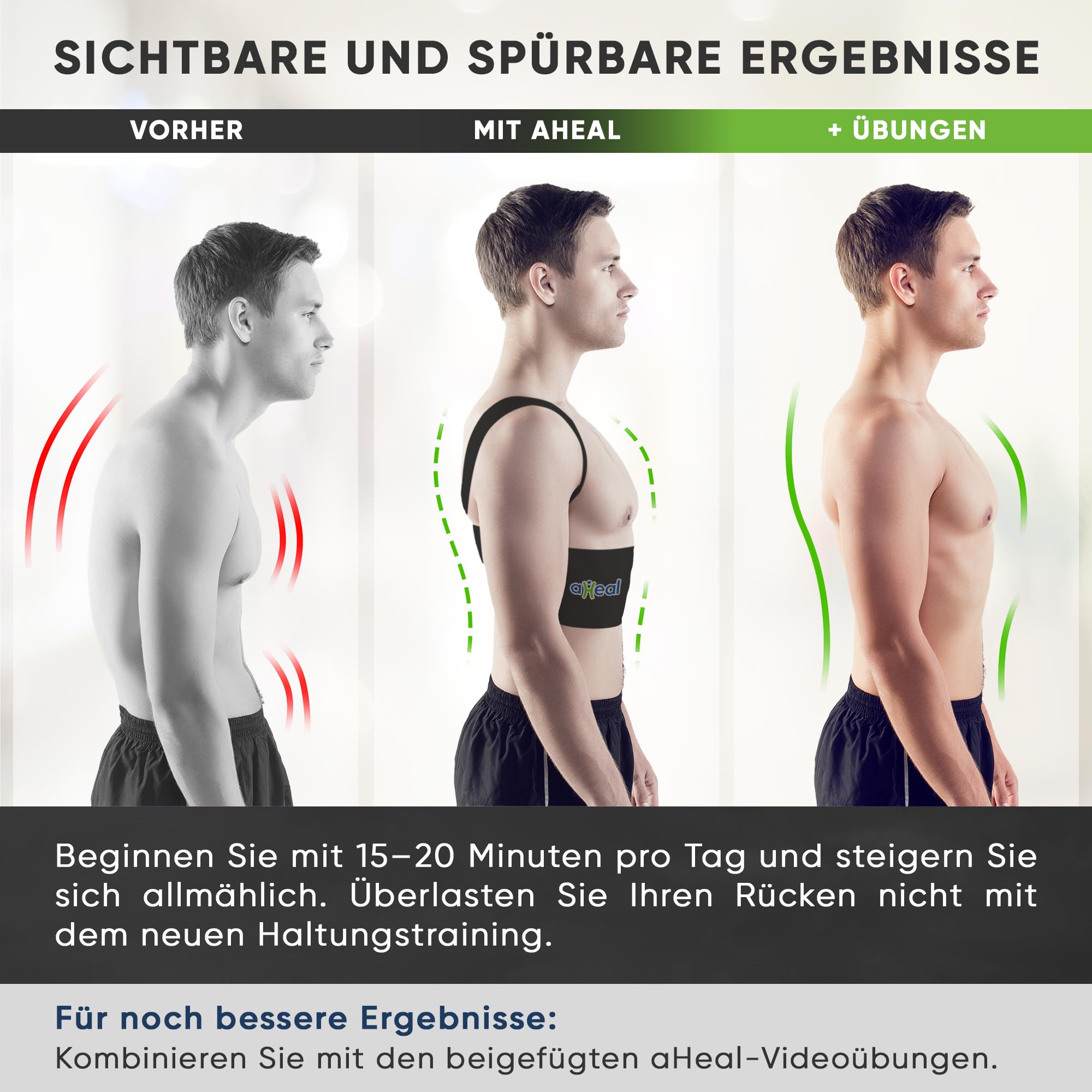 aHeal Rückenstützgürtel | Rücken Geradehalter für Herren & Damen | Haltungskorrektur Rücken | Rückenstrecker | Linderung von Rückenschmerzen | Verstellbarer Rückengurt | Größe 3 Schwarz