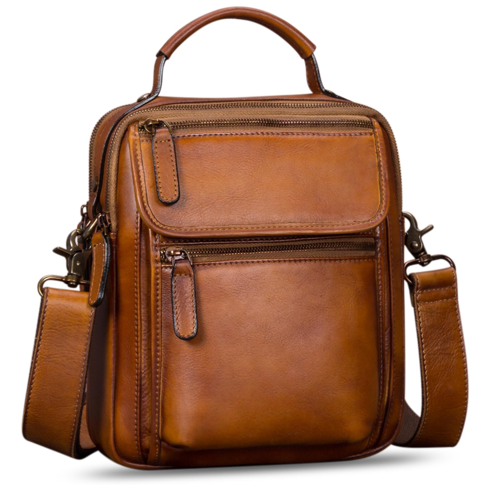 IVTG Genuine Leather Messenger Bag for Men Sling Purse Crossbody Shoulder Bags Satchel for Work Business Handbags