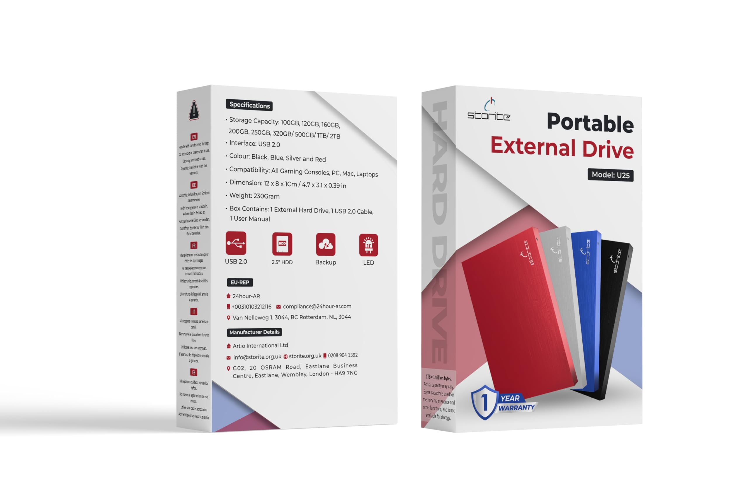 Storite Disco Duro Externo portátil de 2,5 Pulgadas USB 2.0 con expansión de Memoria de 1 TB Almacenamiento de Copia de Seguridad HDD, Disco Duro Compatible con Mac/portátil/Escritorio (Azul) — view 8