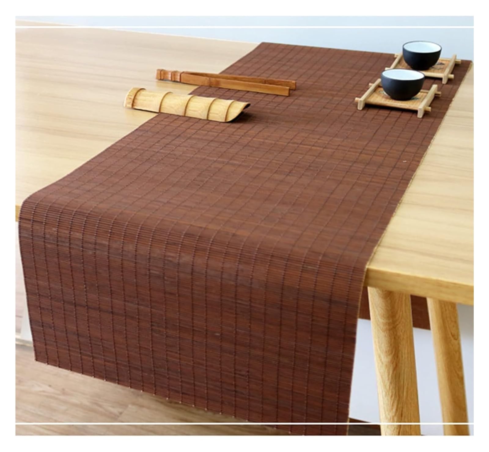 Chemin de Table en Bambou, Tapis en Bambou Marron, décoration de Table d'hôtel de Salon de thé, Sets de Table imperméables et isolants Thermiques(40 * 250cm)