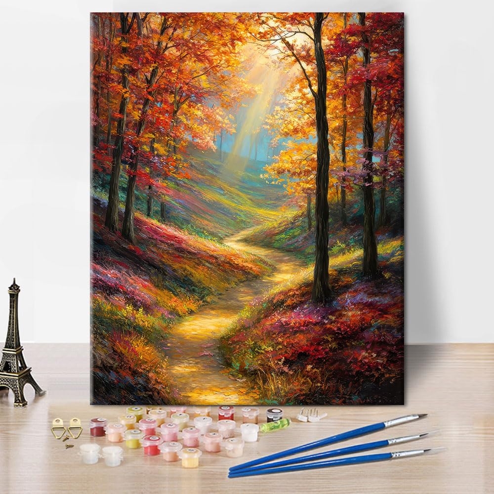 TISHIRON Paint by Numbers for Adults, Golden Autumnal Path Paint by Number, Colorful Forest Painting by Numbers Adult, DIY Painting by Number Canvas Artwork for Home Wall Decor, 40x50cm