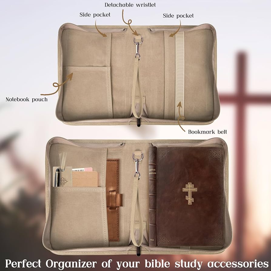 CASIRENA Bible Covers For Women - Extra Large Size Bible Carrying Case, Church Bible Bag With Padded Handle, Adjustable Shoulder Strap, Zippered Pockets, Perfect Gifts For Church Religious