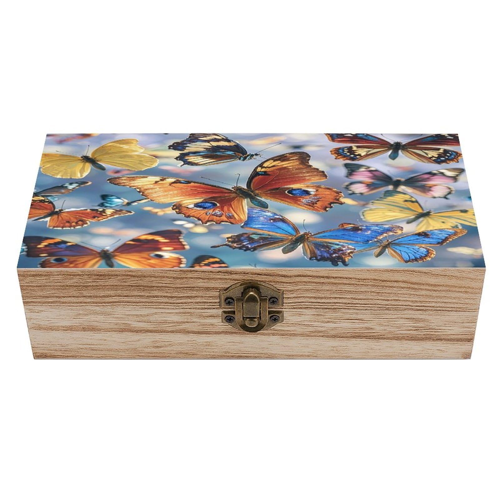 LZQPOEAS Monarch Butterflies Wooden Box Storage Space to Organize Jewelry in A Beautiful Small Storage Box Decorative Card Boxes Memory Treasure Boxes for Crafts And Photo Storage
