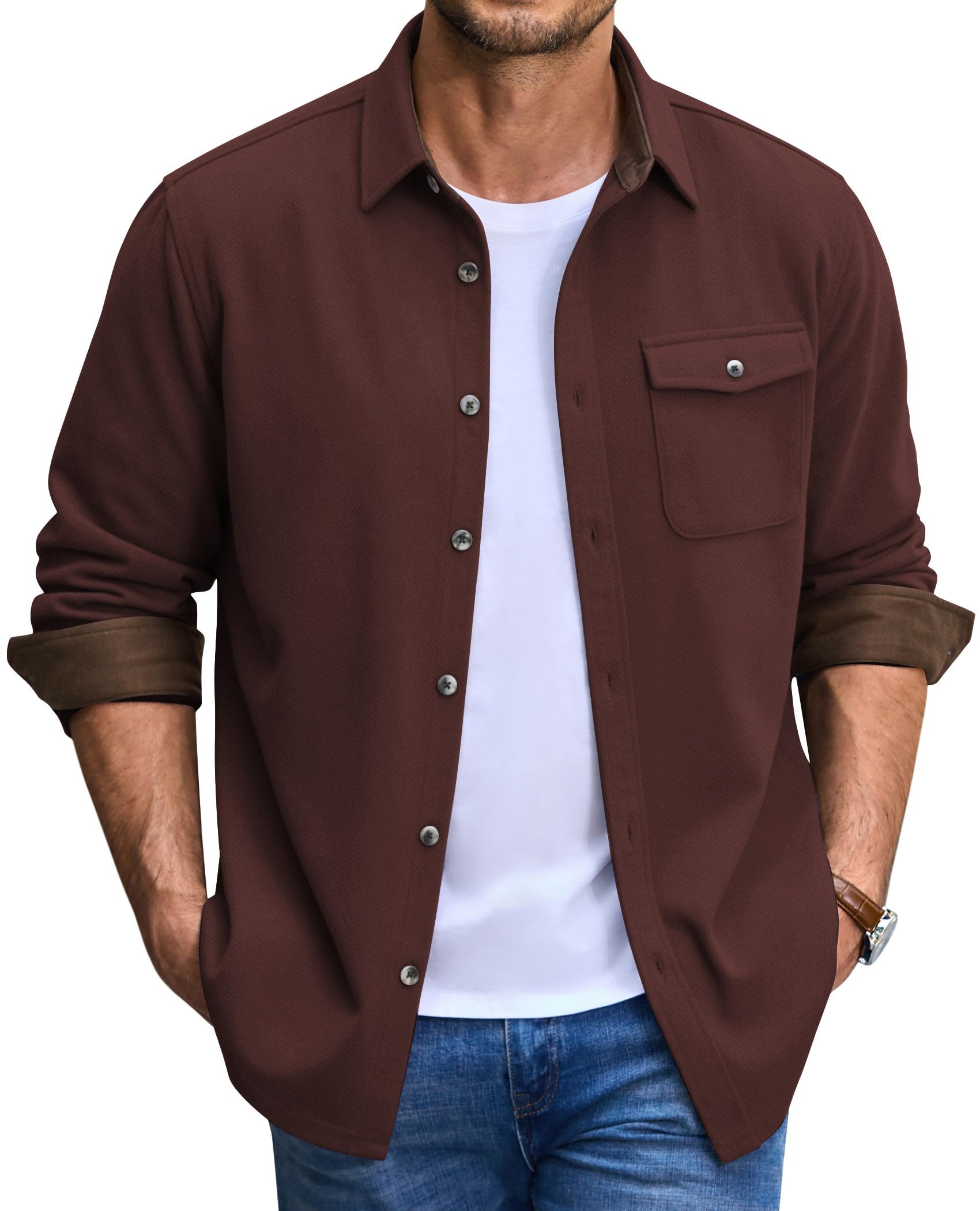COOFANDY Men's Button Down Shirt Jacket Long Sleeve Flannel Shirts | Shacket, Overshirt, Soft Brushed Fabric, With Flap Pocket, Casual, Outdoor, Work, Fall Winter Clothes