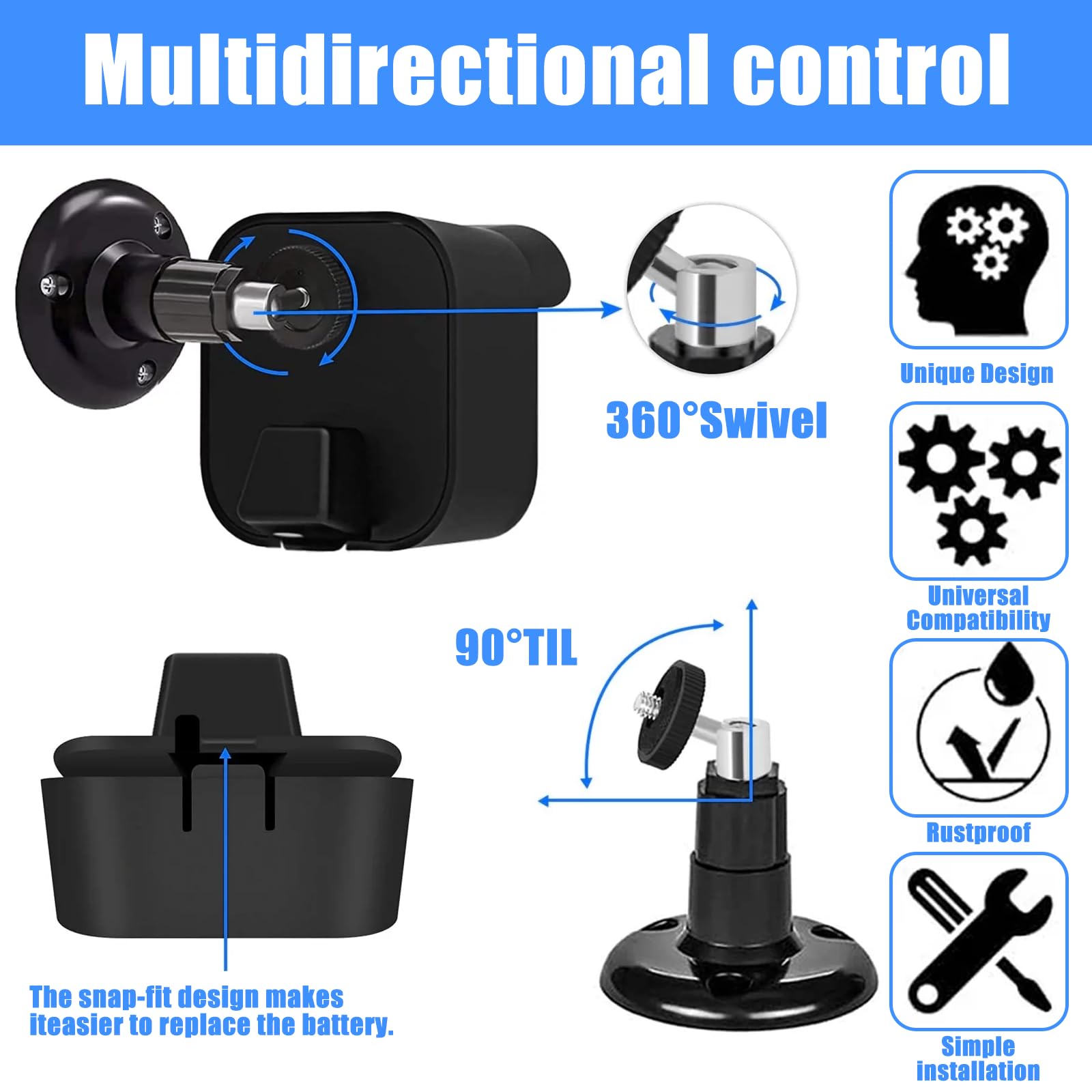 Supporti Parete Per Telecamere Blink - 5 Pezzi Regolabili 360&deg;, Con Protezione Anti Pioggia