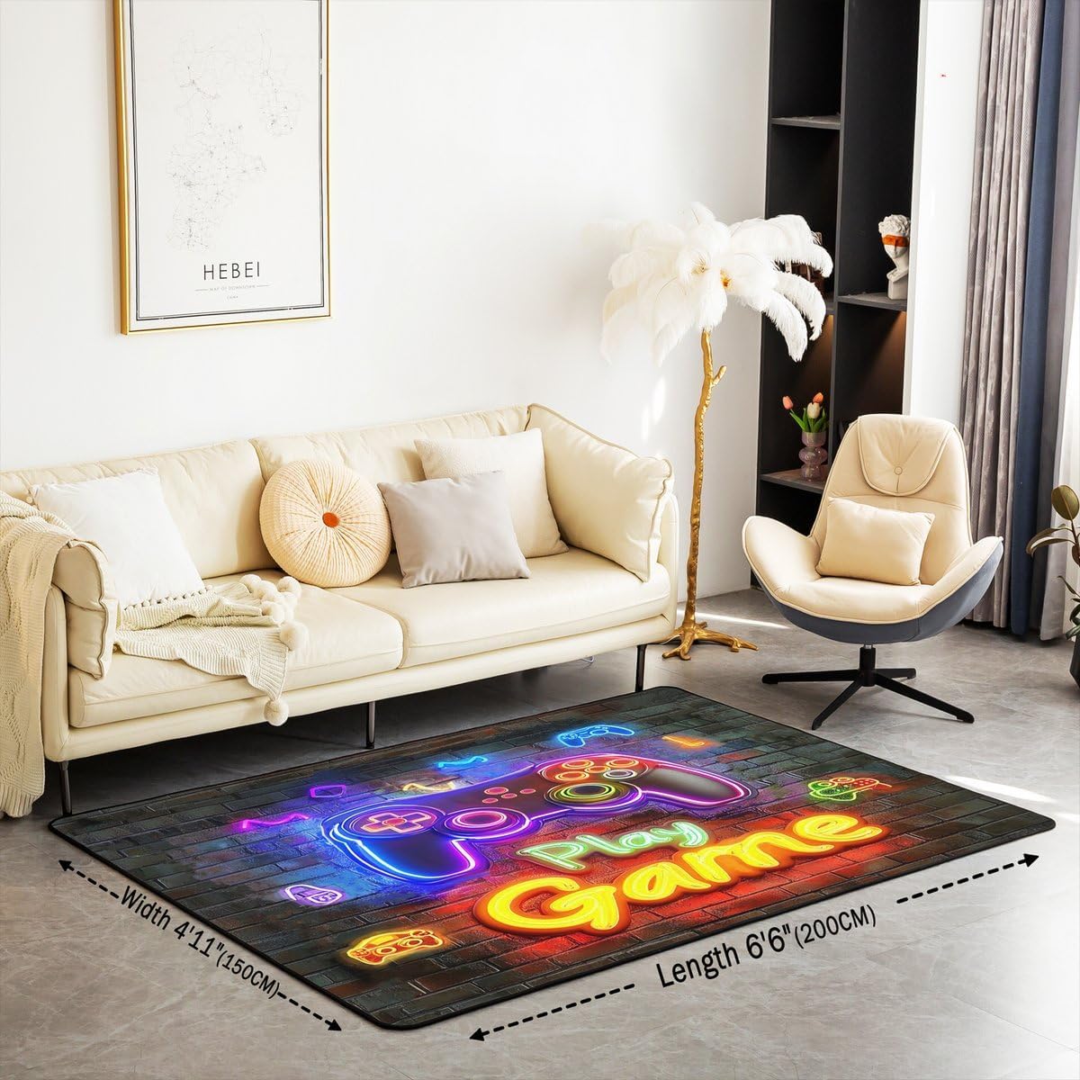 Erosebridal Gamer Gaming Carpet for Boys,Retro Neon Gaming Area Rug 5x7 Non Slip Washable for Girls Kids Teen,Video Game Decorative Accent Rug,Space Play Gamepad Indoor Floor Mat Game Room Decor