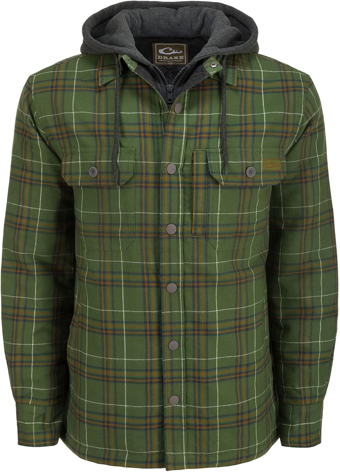 DRAKE WATERFOWL Men's The Campfire Flannel Hoodie | Warm Full-Zip Outdoor Jacket Shirt |Collar with Attached Adjustable Hood
