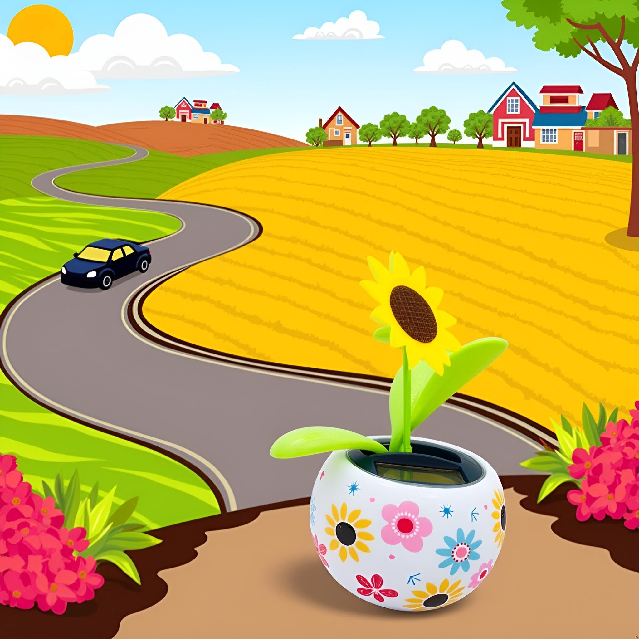 Graziosi fiori danzanti solari a forma di girasole, alimentato a energia solare, fiore oscillante a energia solare, decorazione per scrivania, kit di energia solare