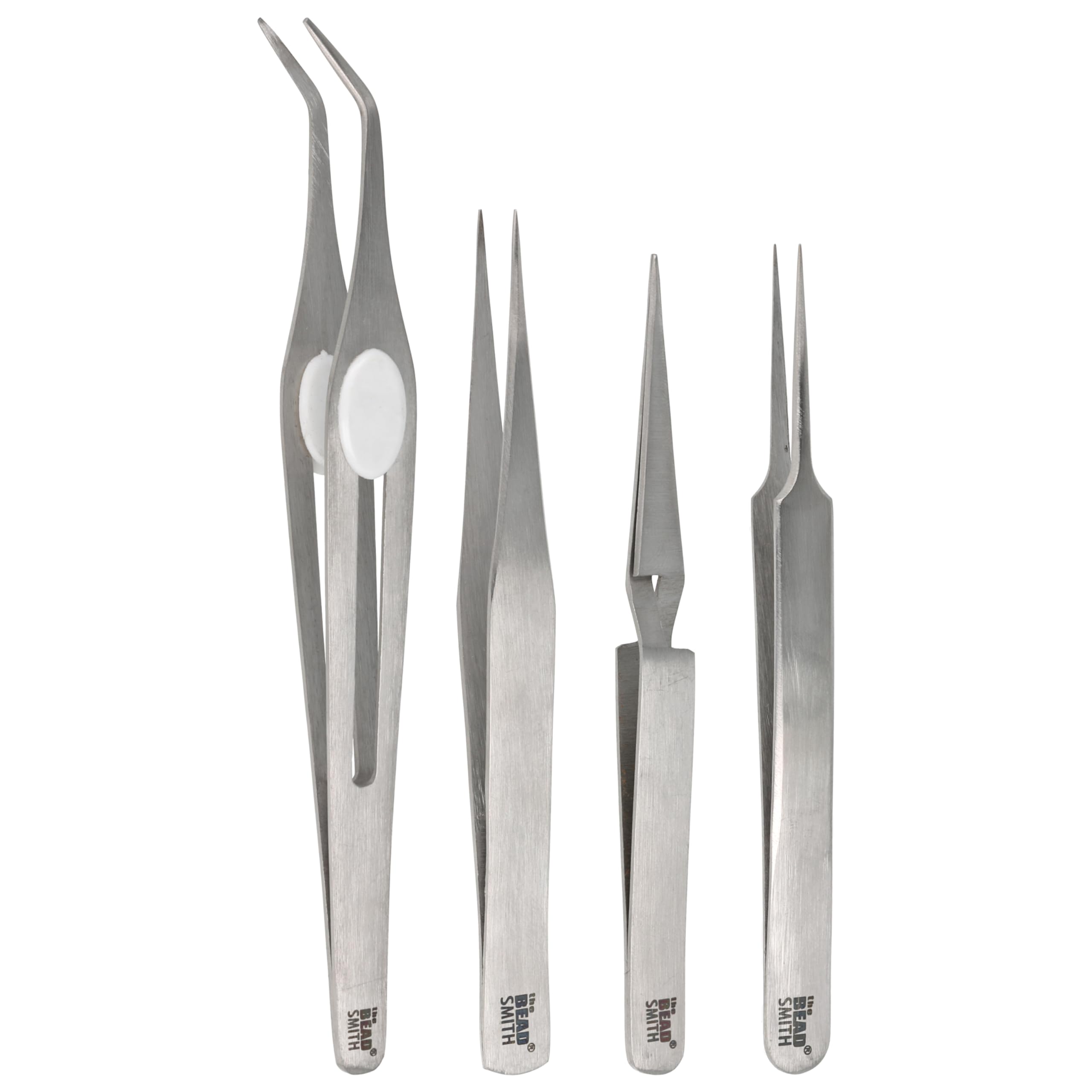The Beadsmith Crafter’s Tweezers Set – 4-Piece Stainless Steel Set, Includes Knotting, Self-Locking, Fine Tip, and Angled Craft Tweezers