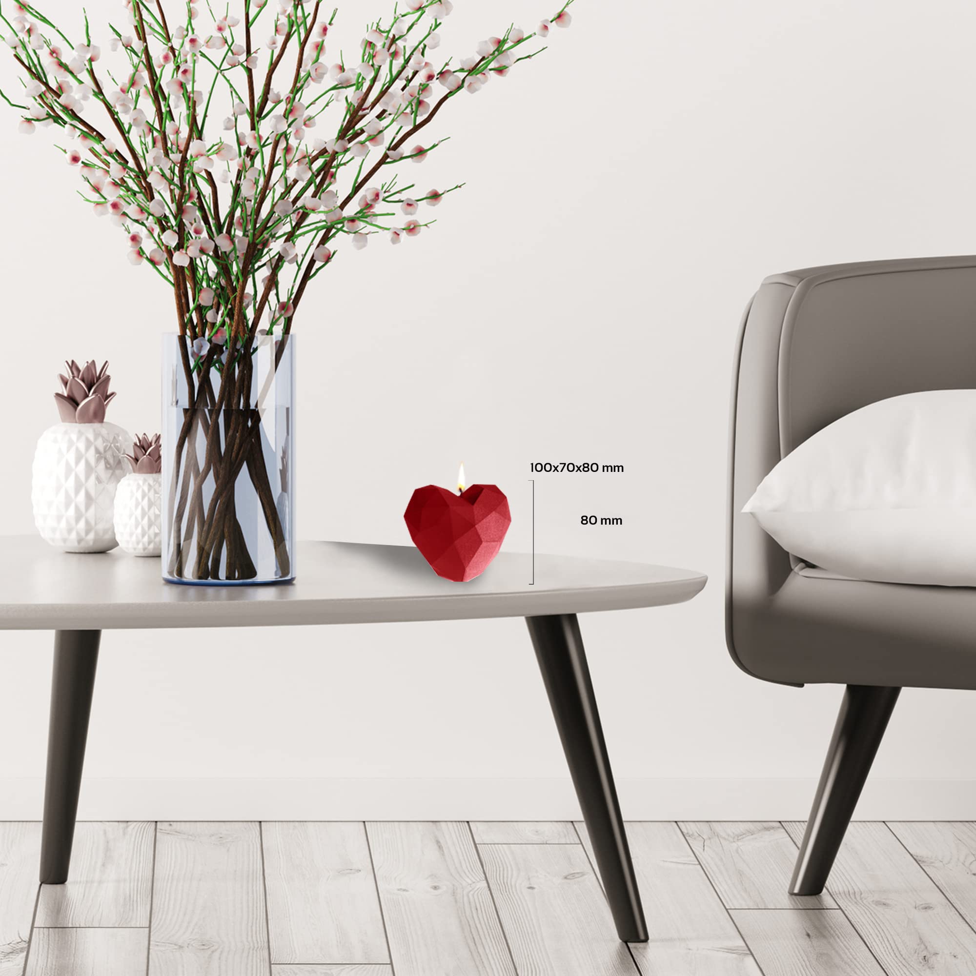 Candellana Heart Low-Poly - Świeca na walentynki - Pomysł na prezent - Świeca w kształcie serca - Romantyczna - Prezent ręcznie wykonany