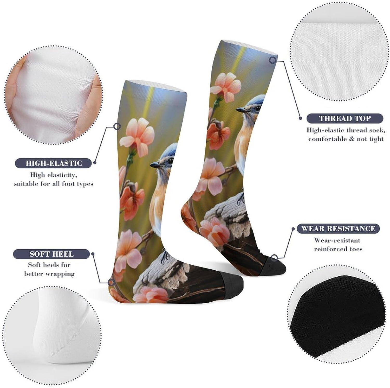 Cute Bluebird Knee High Soccer Socks Moisture Wicking