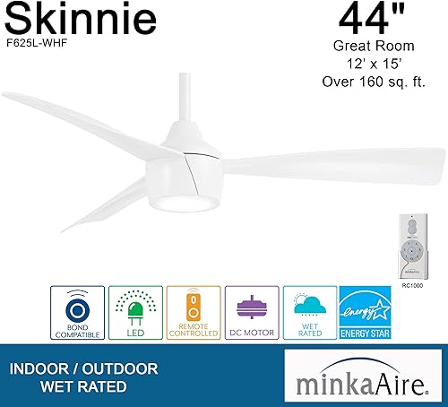 Miniatura 4 de MINKA-AIRE Skinnie - Ventilador de techo LED para exteriores (44 pulgadas), color blanco plano