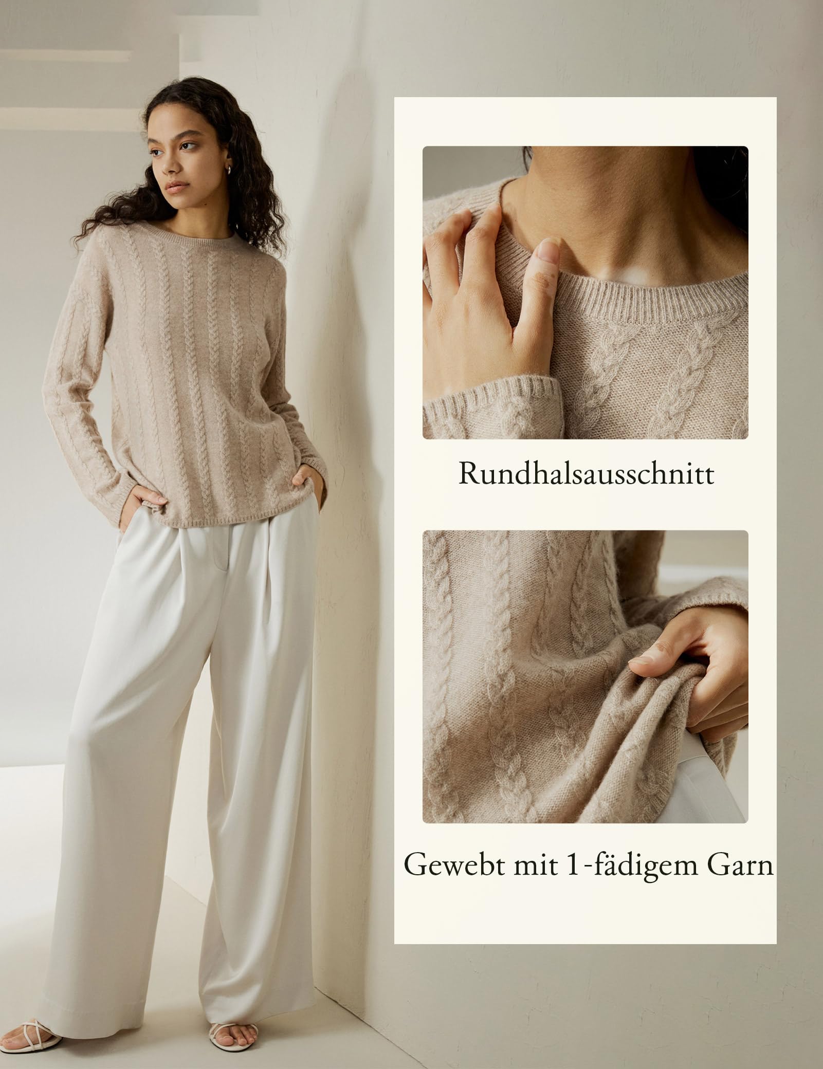 LilySilk Damen Oversized Pullover Drop-Shoulder 100% High-Premium Baby Kaschmir Kausal Kabel Strickpullover für Herbst