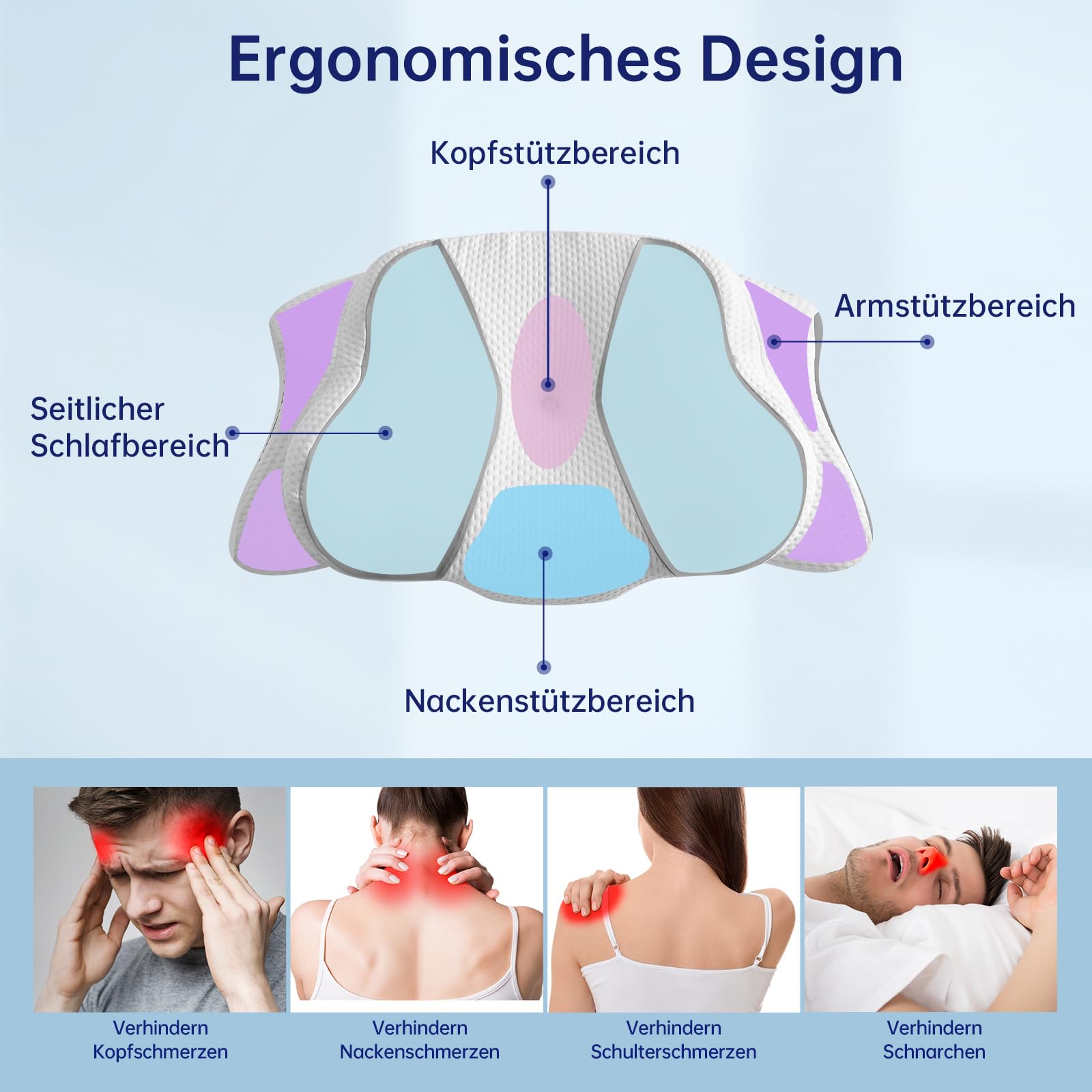 Poduszka Memory Foam Premium - Anatomiczne Wsparcie Szyi i Głowy z Wentylacją 3D, Hipoalergiczna Pianka Visco Elite dla Głębokiego Snu, Certyfikat OEKO-TEX, Pokrowiec Prany w Praniu (Szara)