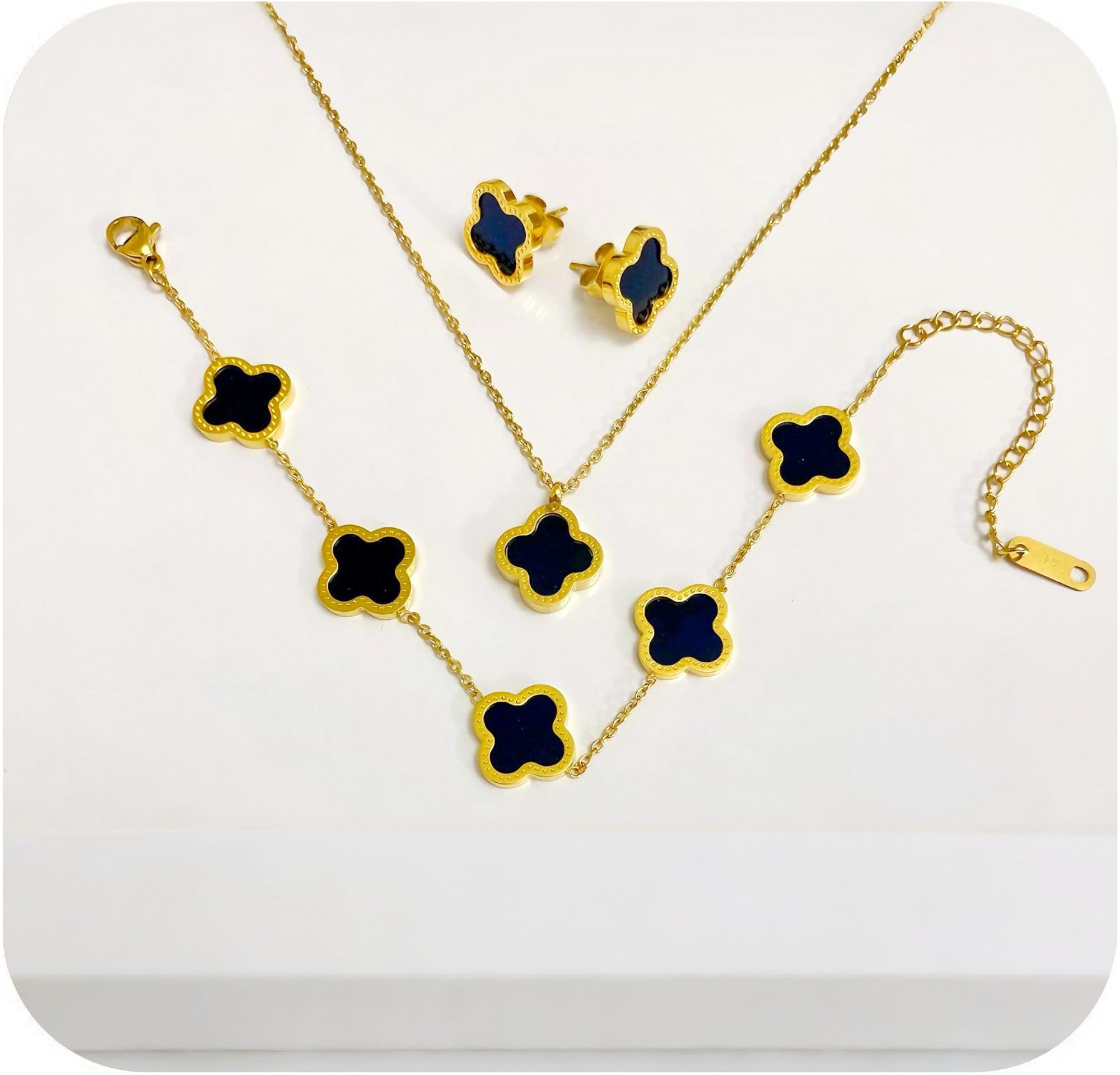 Julie & Co four leaf clover 18K gold plated Jewelry set Jewellery set for women, comes with a cute keychain in a Julie & Co neat gift box.
