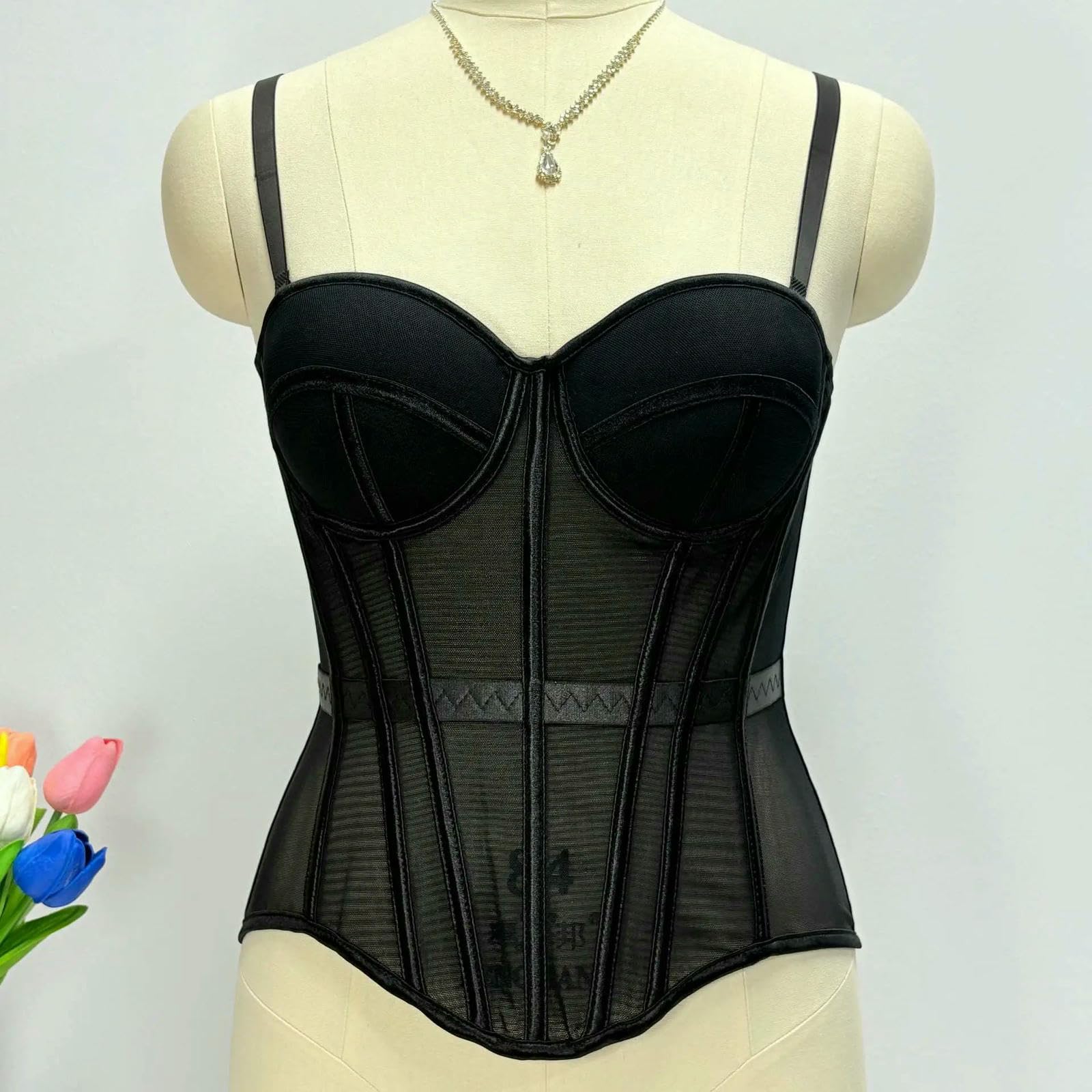 Ceinture amincissante Femme Bustino da Donna Sexy in Rete Trasparente A Vita, Elegante Modellante Donna, Corsetto Ragazza Sottile, Sera, Raccolto, Top Corto per Il Corpo-nero-40
