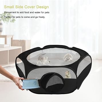 Small Animal Playpen, Portable Guinea Pig Playpen with Double Covers, Pop Up Hamster Playpen with Double Zippered Cover Indoor Outdoor Kitten Playpen for Bunny, Rabbit, Hamster, Gerbils, Dwarf