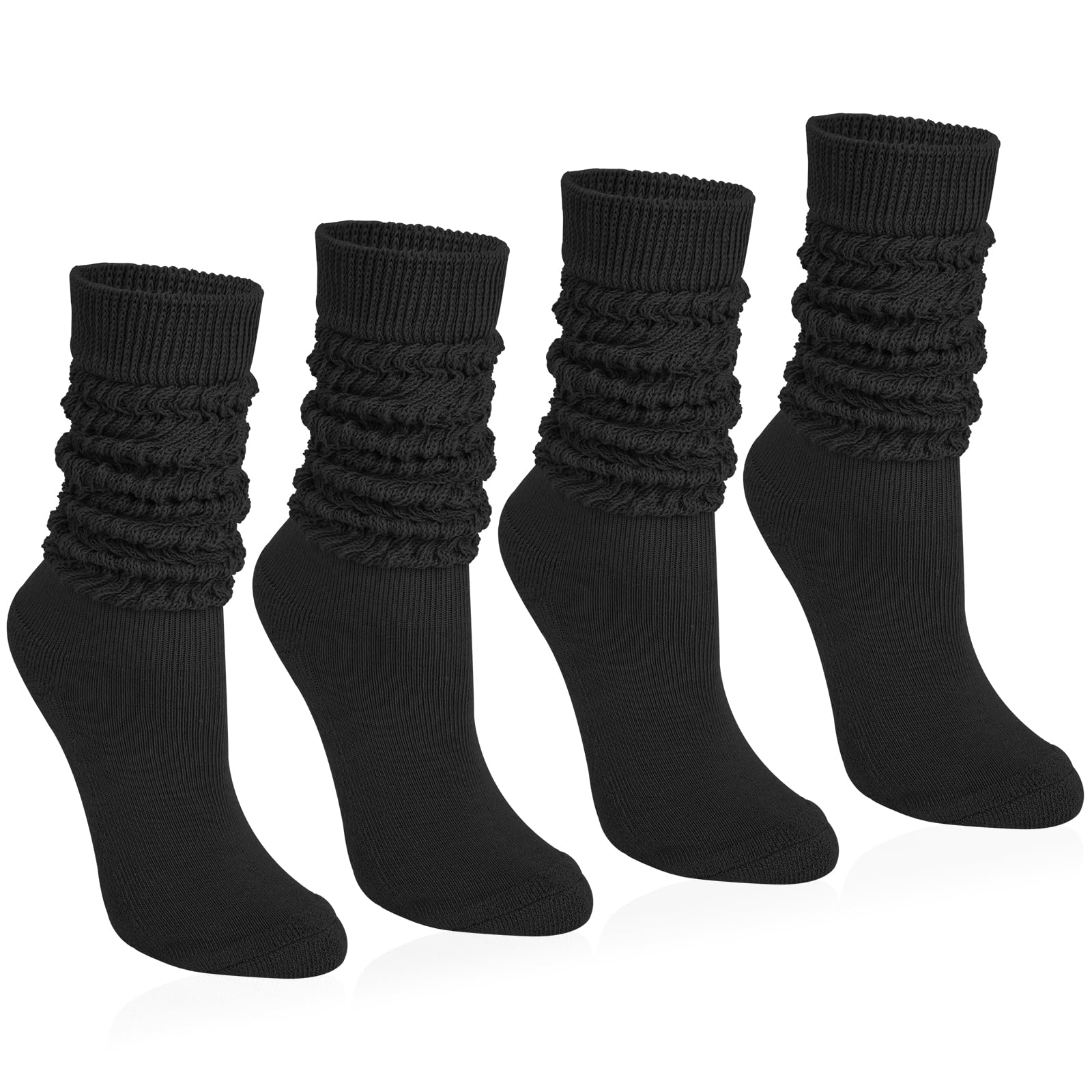 Justay 4 Pairs Slouchy Socks for Women, Slouch Scrunch Boot Long Knee High Knit Tube Athletic