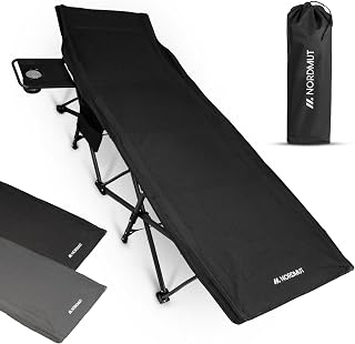 NORDMUT® Cama de Camping Plegable con colchón cómodo – Estable con Capacidad de hasta 200 kg – Cama Plegable Premium para Invitados, y jardín (Antracita, con Soporte)