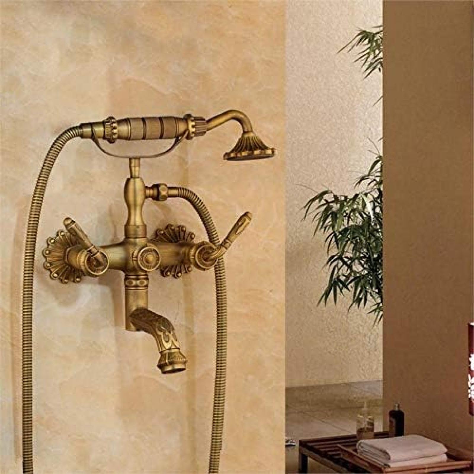 Ensemble de robinets de douche double poignée mural en laiton style ancien