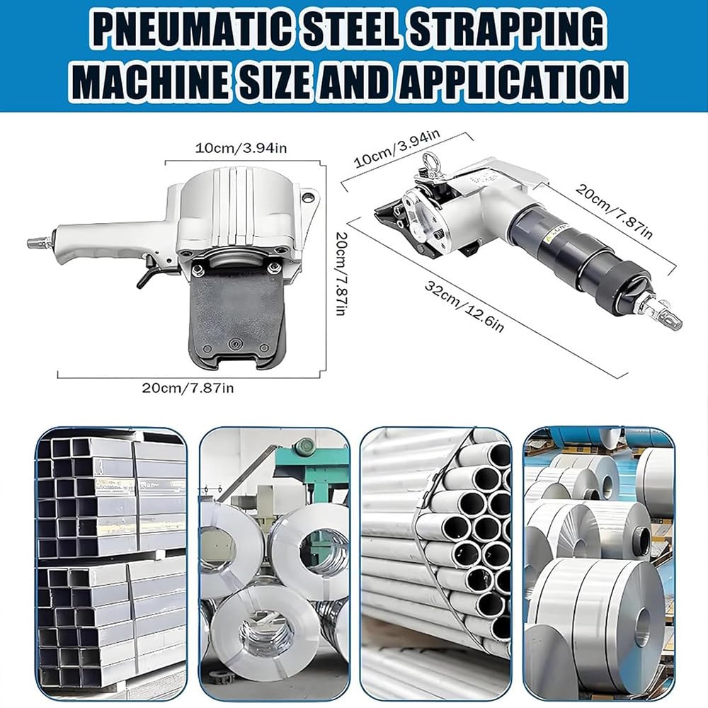 Portable Pneumatic Steel Packaging Machine - Metal Strapping Tensioner and Cutter Sealer Pneumatic Strapping Tool Set for 19/25/32 Mm(0.75in/1in/1.25in) Width Metal Belt cabletiewidth32mm