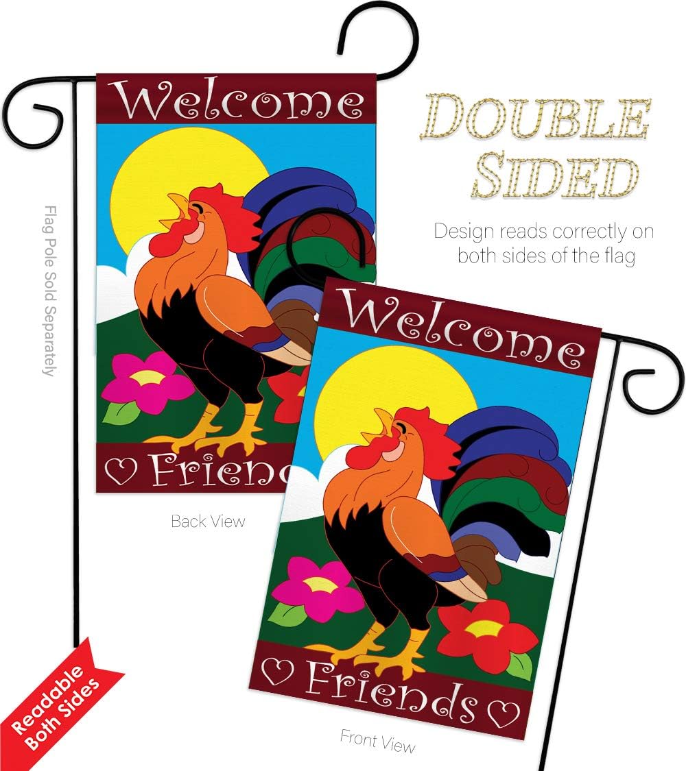 Barnyard Animals Welcome Friends Rooster Garden House Flags Set Cow Horse Farmhouse Pet Nature Farm Animal Creature Small Decorative Gift Yard Banner Double-Sided Imported 28 X 40