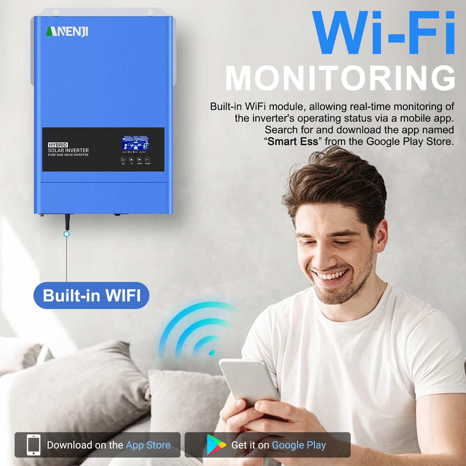 6200W Hybrid Wechselrichter 48V DC zu 230V AC mit 120A MPPT Solar Laderegler, Max PV-Eingangsleistung 6200W für 48V Blei-Säure- und Lithium-Batterien