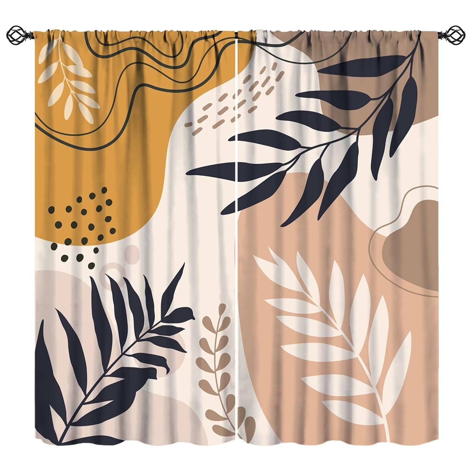 JESTRONRY Boho Abstract Leaf Curtains, Mid Century Leaves Geometric Modern Style Window Drapes for Living Room Bedroom,Home Decor Rod Pocket Window Drapes 52x84 Inch Blackout