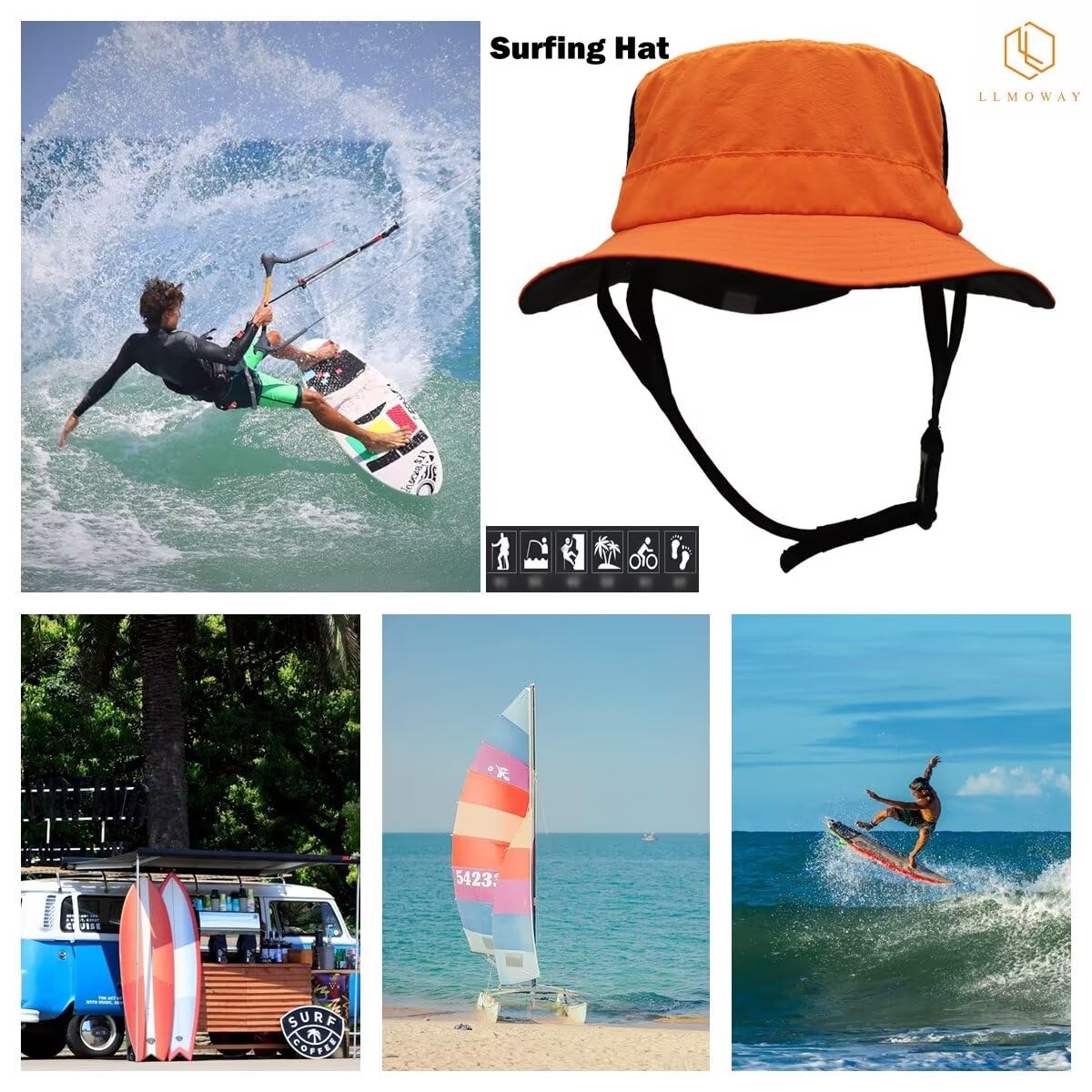 Sombrero de pescador de surf para hombre y mujer, impermeable, UPF50+, plegable, sombreros de sol de playa, Naranja 6