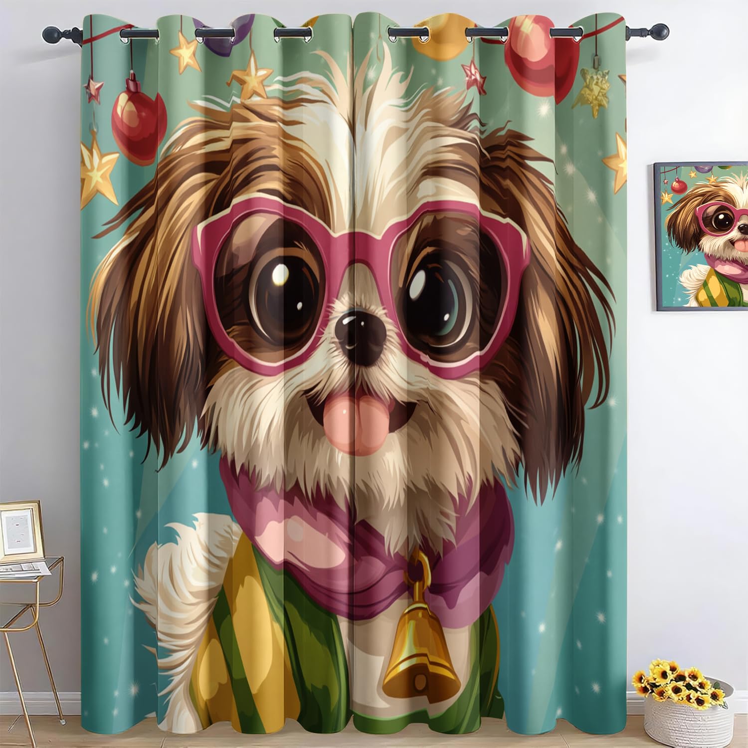 Perro De Dibujos Animados Cortinas Opacas Con Ojales Estampados 3D Cortinas Dormitorio Aislantes Termicas (2 Pieza) Reducir El Ruido Para Salon Cocina Oficina Infantiles Cortinas 2X140X175 Cm