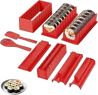 Sushi Maker, 10 Piece Sushi DIY Mold Set - Easy Sushi Making Kit, Help to Make Round Shaped Sushi (Red)