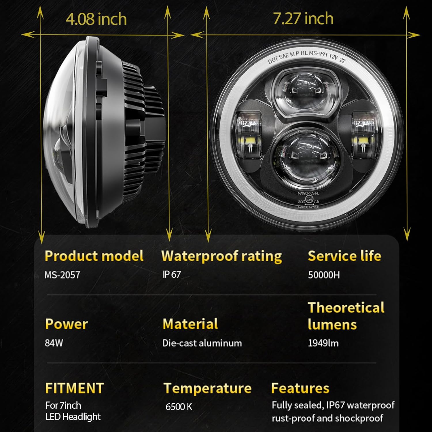 7 Inch Motorcycle LED Headlight 4.5" Fog Passing Lamps DOT Kit For Harley Davidson Fat boy Street Glide Road King Electra Glide Ultra Classic Heritage Softail Slim Deluxe 107 Yamaha Road Star V Star