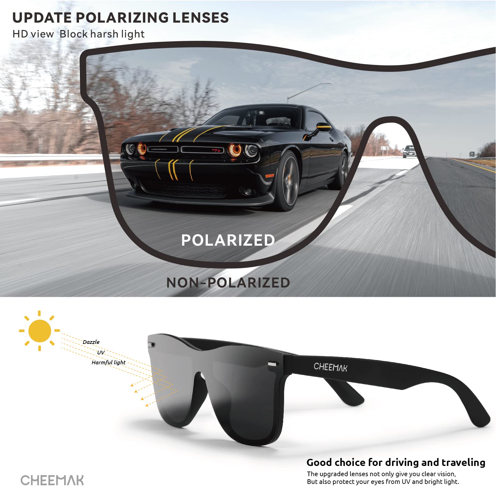 Occhiali da sole polarizzati da uomo, unisex, stile retrò, per pesca, guida, escursionismo, ciclismo, golf, 100% protezione UV (nero)