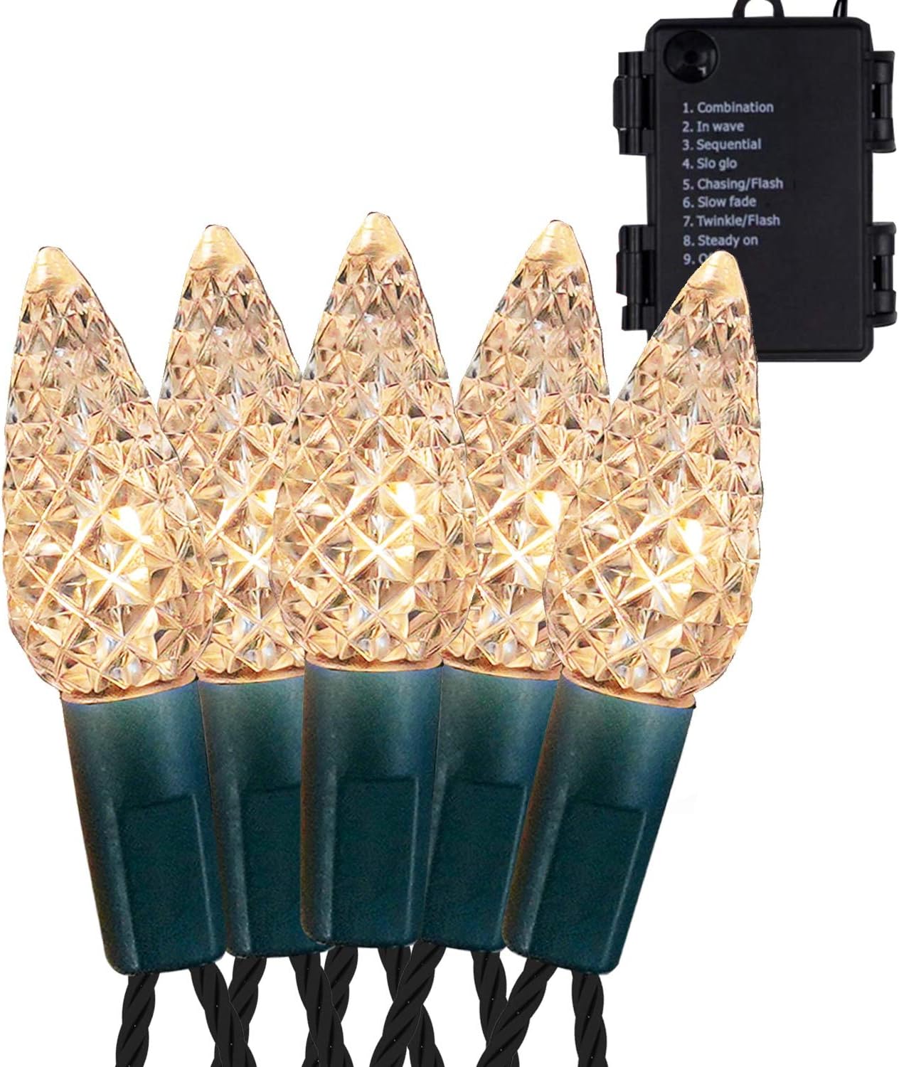 Twinkle Star C6 Christmas String Lights, 50 LED 17ft Battery Operated Fairy Lights with 8 Lighting Modes, Indoor Outdoor Waterproof Lights for Patio Garden Party Wedding X-mas Decoration, Warm White