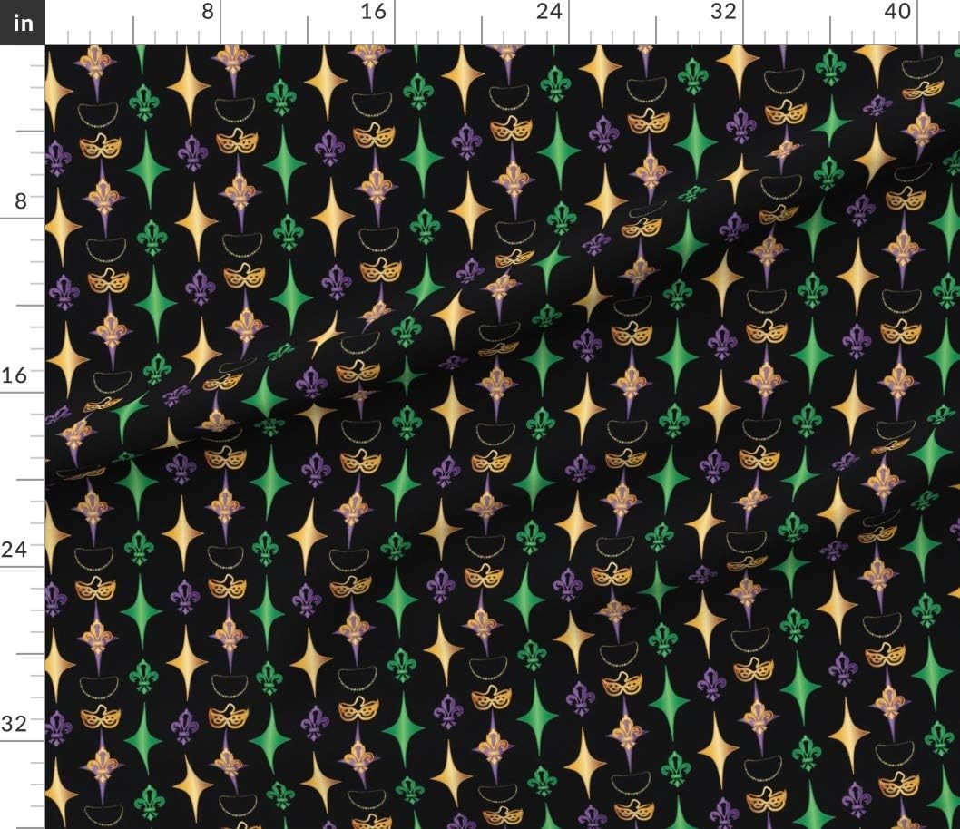 Spoonflower Fabric - Mardi Gras Pattern Black Green Purple Gold Beads Festival Celebration Printed on Petal Signature Cotton Fabric by The Yard - Sewing Quilting Apparel Crafts Decor