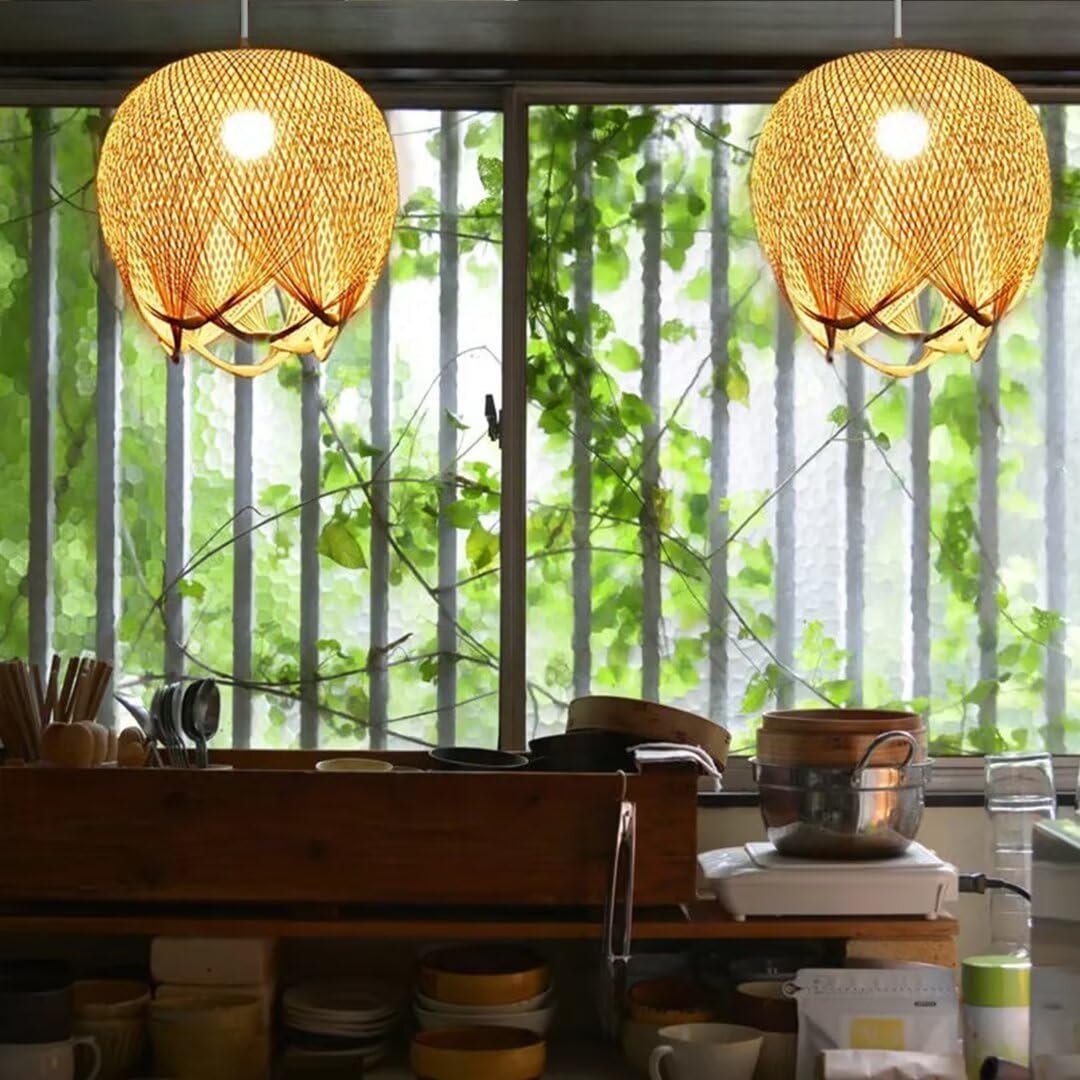 Lámpara colgante de bambú tejida creativa, lámpara de techo con pantalla de bambú, lámpara de techo para comedor, restaurante, dormitorio, cafetería, bar