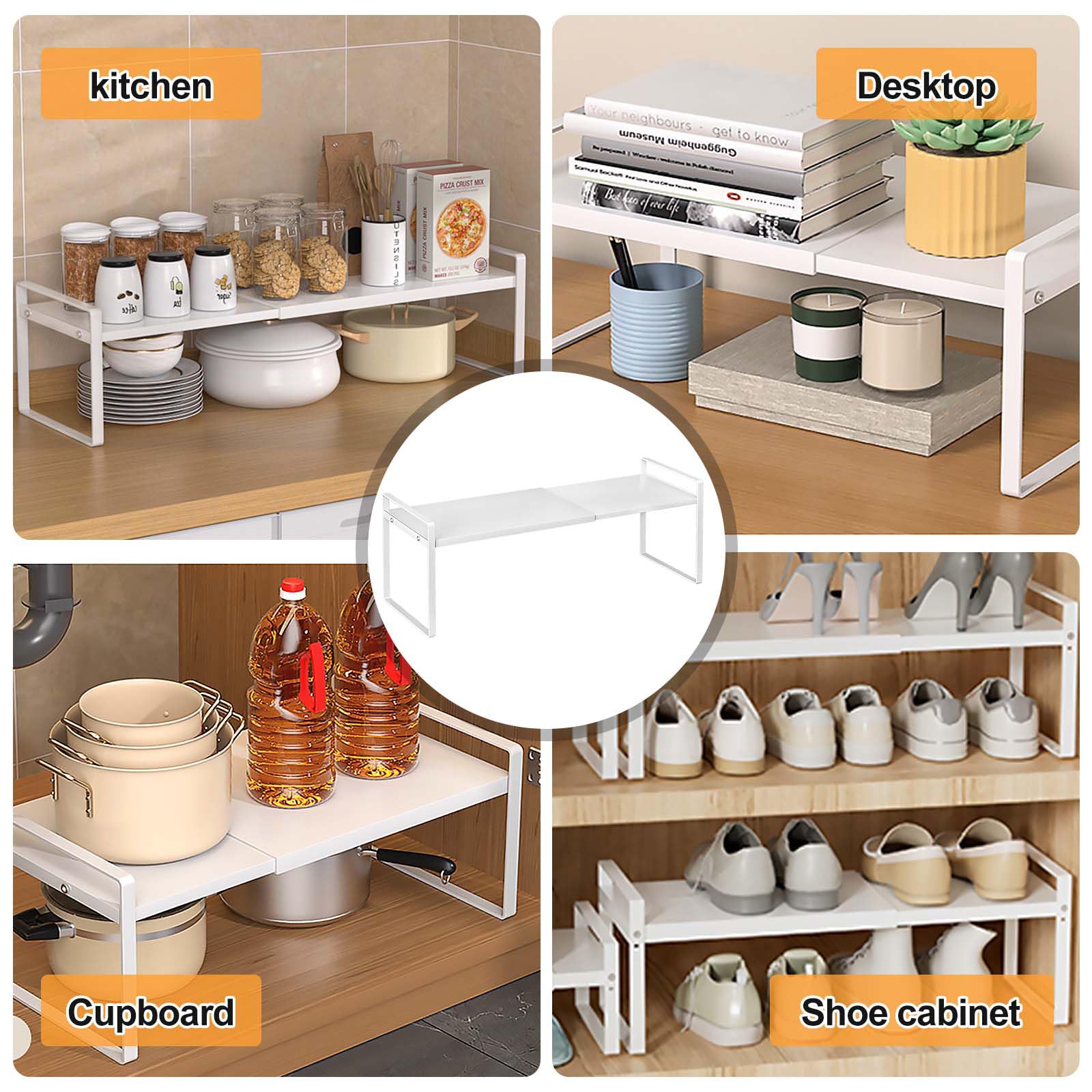 Mensola estensibile per armadietto, inserto telescopico per armadietto, lunghezza: 35-65 cm, larghezza: 22 cm, altezza: 25 cm, mensola organizer impilabile per piano cucina, portaspezie da cucina per