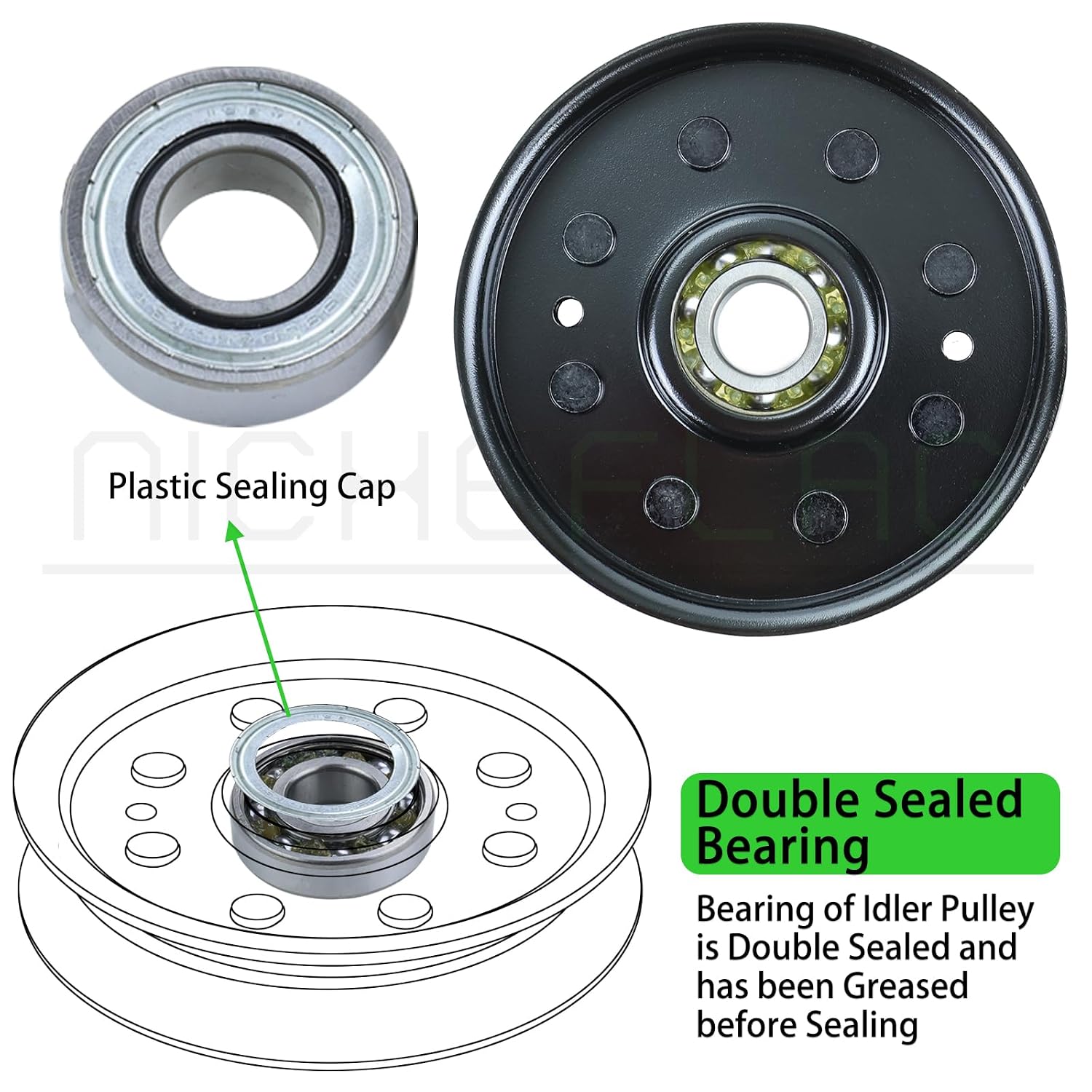 2 Pack AM37249 Idler Pulley Replaces John Deere AM107468 Pulley for John Deere 48 inch X300 STX38 X500 S2554 RX75 LX188 LX178 GX345 GT275 GT245 GT235 F525 345 325 265 214 212 210 185 Mowers