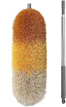 BOOMJOY Microfiber Feather Duster with Extendable Pole, 100" Telescoping Cobweb Duster for Cleaning, Bendable Head, Scratch-Resistant Cover, Washable Duster for Ceiling, Fan, Furniture, Orange