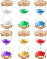 YLTIMER Sand Hourglass Timer Set 6 Pack: 1/3/5/10/15/30 Min Colorful Wooden Sand Clocks for Classroom, Kitchen, Games & Productivity Boost