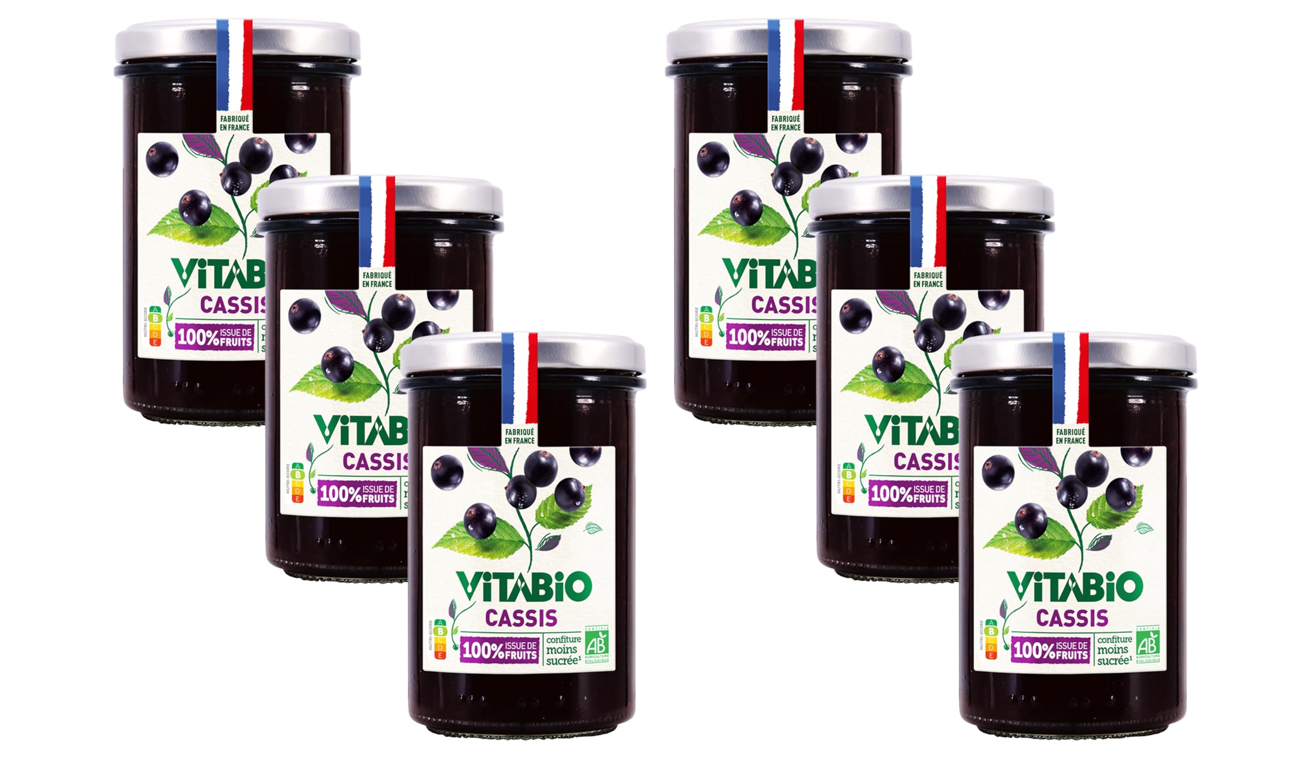 VITABIO - Confiture de Cassis 100% issue de fruits - BIO - Lot de 6-6x275g